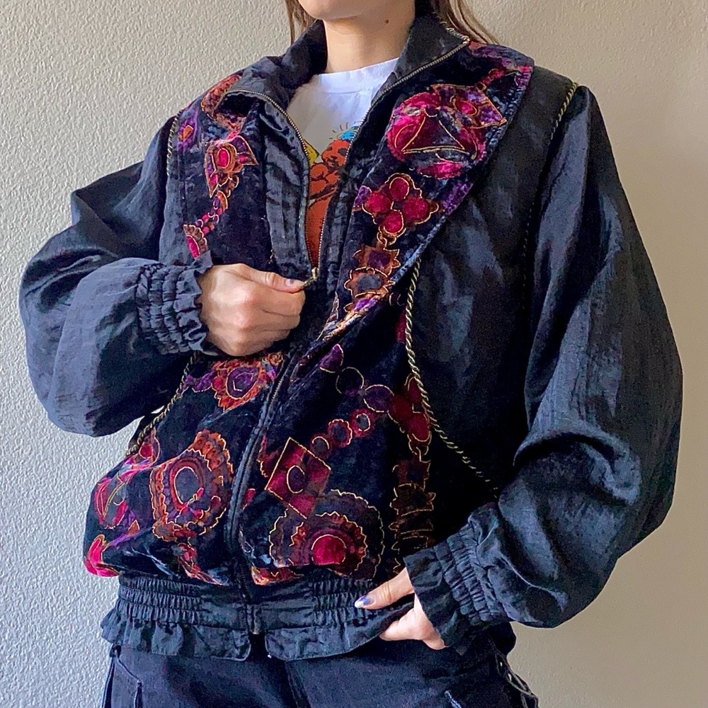 90s black velvet windbreaker